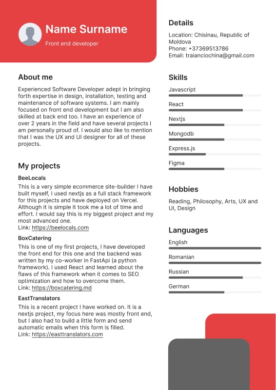 CV template preview
